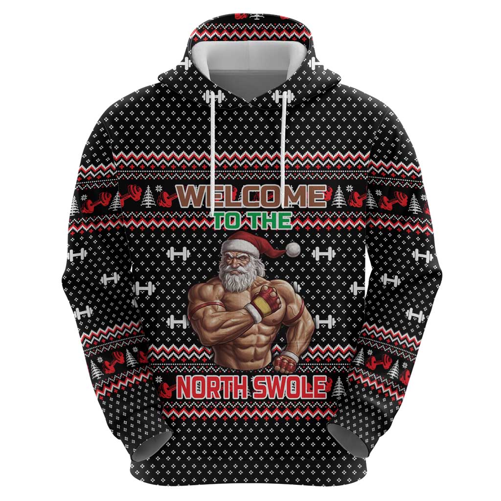 Bodybuilder Santa Christmas Zip Hoodie with Welcome to the North Swole Quote and Dumbbell - Wonder Print Shop