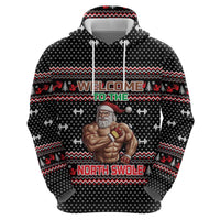 Bodybuilder Santa Christmas Zip Hoodie with Welcome to the North Swole Quote and Dumbbell - Wonder Print Shop