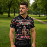 Bodybuilder Santa Christmas Zipper Polo Shirt with Welcome to the North Swole Quote and Dumbbell - Wonder Print Shop