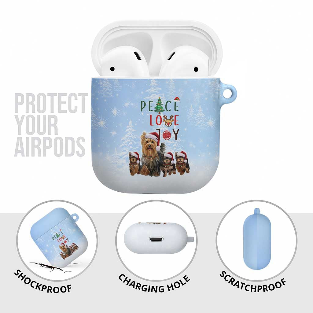 Yorkshire Terrier Dog Christmas AirPods Case with Peace Love Joy Quote and Santa Hat Puppies in Snowy Winter Scene - Wonder Print Shop