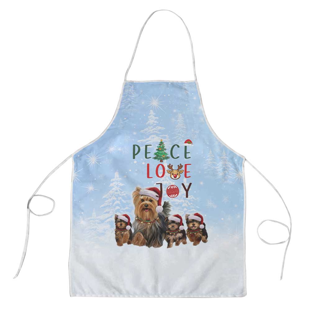 Yorkshire Terrier Dog Christmas Apron with Peace Love Joy Quote and Santa Hat Puppies in Snowy Winter Scene - Wonder Print Shop