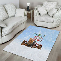 Yorkshire Terrier Dog Christmas Area Rug with Peace Love Joy Quote and Santa Hat Puppies in Snowy Winter Scene - Wonder Print Shop