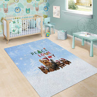 Yorkshire Terrier Dog Christmas Area Rug with Peace Love Joy Quote and Santa Hat Puppies in Snowy Winter Scene - Wonder Print Shop