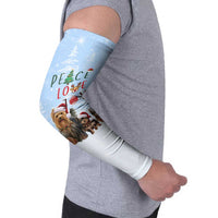 Yorkshire Terrier Dog Christmas Arm Sleeves with Peace Love Joy Quote and Santa Hat Puppies in Snowy Winter Scene - Wonder Print Shop