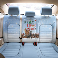 Yorkshire Terrier Dog Christmas Back Car Seat Cover with Peace Love Joy Quote and Santa Hat Puppies in Snowy Winter Scene - Wonder Print Shop