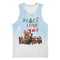 Yorkshire Terrier Dog Christmas Basketball Jersey with Peace Love Joy Quote and Santa Hat Puppies in Snowy Winter Scene - Wonder Print Shop