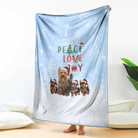 Yorkshire Terrier Dog Christmas Blanket with Peace Love Joy Quote and Santa Hat Puppies in Snowy Winter Scene - Wonder Print Shop