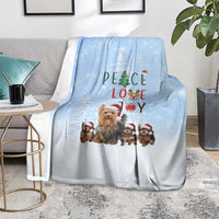 Yorkshire Terrier Dog Christmas Blanket with Peace Love Joy Quote and Santa Hat Puppies in Snowy Winter Scene - Wonder Print Shop