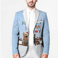 Yorkshire Terrier Dog Christmas Blazer with Peace Love Joy Quote and Santa Hat Puppies in Snowy Winter Scene - Wonder Print Shop