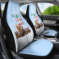 Yorkshire Terrier Dog Christmas Car Seat Cover with Peace Love Joy Quote and Santa Hat Puppies in Snowy Winter Scene - Wonder Print Shop