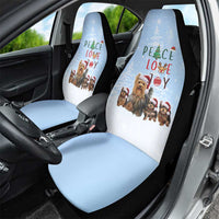 Yorkshire Terrier Dog Christmas Car Seat Cover with Peace Love Joy Quote and Santa Hat Puppies in Snowy Winter Scene - Wonder Print Shop