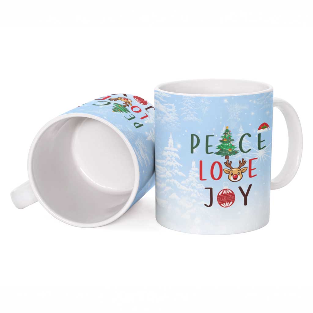 Yorkshire Terrier Dog Christmas Ceramic Mug with Peace Love Joy Quote and Santa Hat Puppies in Snowy Winter Scene - Wonder Print Shop