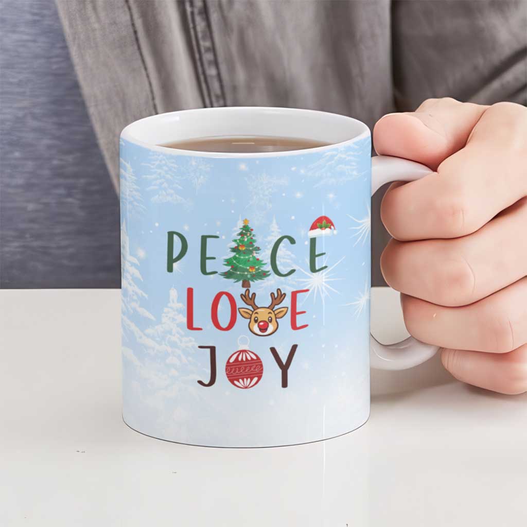 Yorkshire Terrier Dog Christmas Ceramic Mug with Peace Love Joy Quote and Santa Hat Puppies in Snowy Winter Scene - Wonder Print Shop