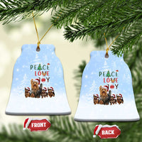 Yorkshire Terrier Dog Christmas Ceramic Ornament with Peace Love Joy Quote and Santa Hat Puppies in Snowy Winter Scene - Wonder Print Shop