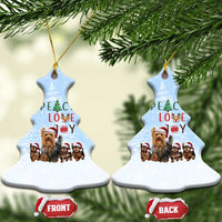 Yorkshire Terrier Dog Christmas Ceramic Ornament with Peace Love Joy Quote and Santa Hat Puppies in Snowy Winter Scene - Wonder Print Shop