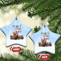 Yorkshire Terrier Dog Christmas Ceramic Ornament with Peace Love Joy Quote and Santa Hat Puppies in Snowy Winter Scene - Wonder Print Shop
