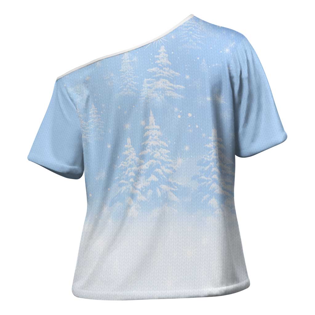 Yorkshire Terrier Dog Christmas Cross Shoulder Shirt with Peace Love Joy Quote and Santa Hat Puppies in Snowy Winter Scene - Wonder Print Shop