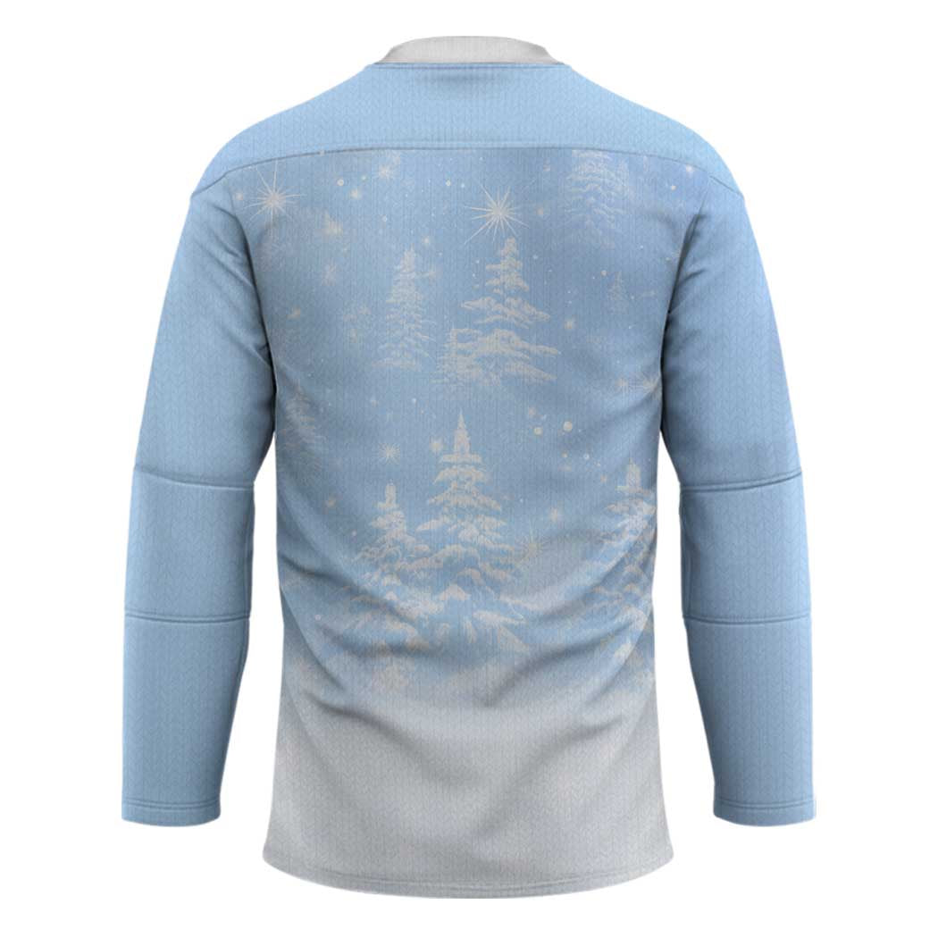 Yorkshire Terrier Dog Christmas Hockey Jersey with Peace Love Joy Quote and Santa Hat Puppies in Snowy Winter Scene - Wonder Print Shop