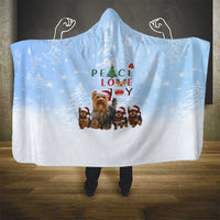 Yorkshire Terrier Dog Christmas Hooded Blanket with Peace Love Joy Quote and Santa Hat Puppies in Snowy Winter Scene - Wonder Print Shop