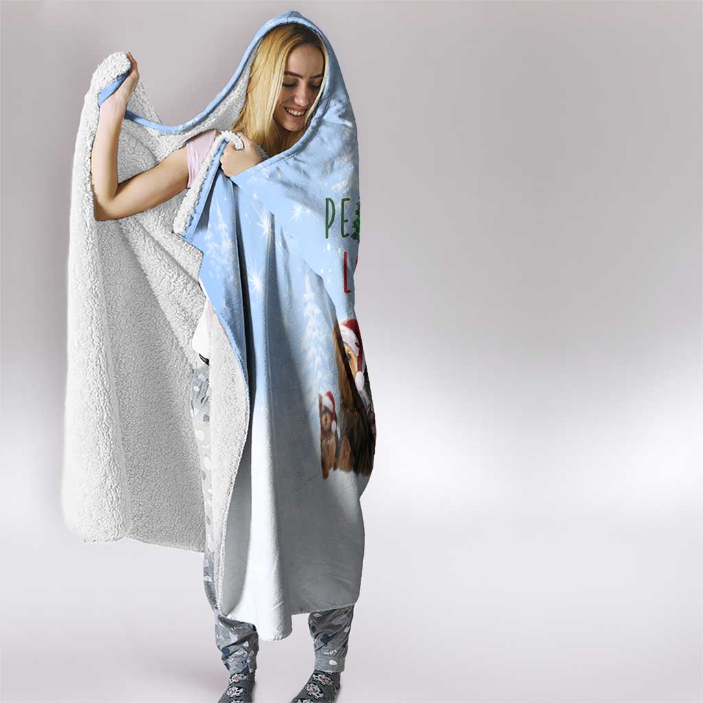 Yorkshire Terrier Dog Christmas Hooded Blanket with Peace Love Joy Quote and Santa Hat Puppies in Snowy Winter Scene - Wonder Print Shop