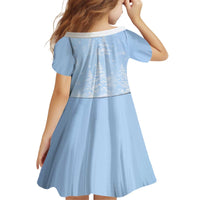 Yorkshire Terrier Dog Christmas Kid Short Sleeve Dress with Peace Love Joy Quote and Santa Hat Puppies in Snowy Winter Scene - Wonder Print Shop