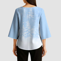 Yorkshire Terrier Dog Christmas Kimono Sleeve Blouse with Peace Love Joy Quote and Santa Hat Puppies in Snowy Winter Scene - Wonder Print Shop