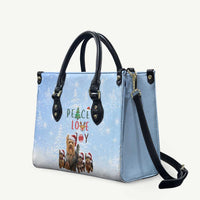Yorkshire Terrier Dog Christmas Leather Bag with Peace Love Joy Quote and Santa Hat Puppies in Snowy Winter Scene - Wonder Print Shop