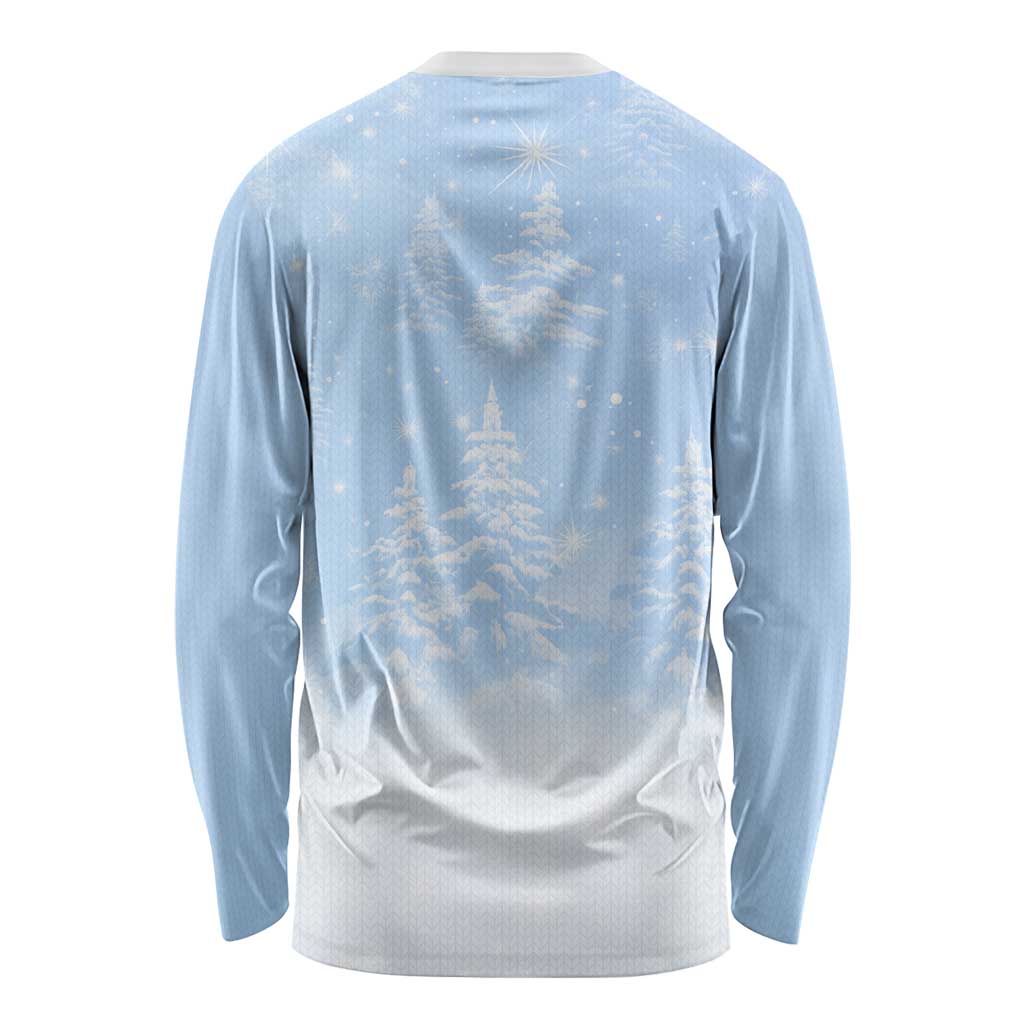 Yorkshire Terrier Dog Christmas Long Sleeve Shirt with Peace Love Joy Quote and Santa Hat Puppies in Snowy Winter Scene - Wonder Print Shop