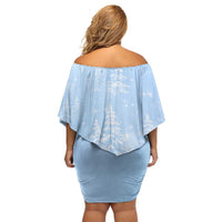 Yorkshire Terrier Dog Christmas Off Shoulder Short Dress with Peace Love Joy Quote and Santa Hat Puppies in Snowy Winter Scene - Wonder Print Shop