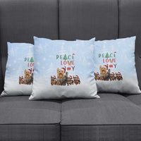 Yorkshire Terrier Dog Christmas Pillow Cover with Peace Love Joy Quote and Santa Hat Puppies in Snowy Winter Scene - Wonder Print Shop
