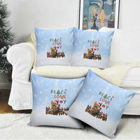 Yorkshire Terrier Dog Christmas Pillow Cover with Peace Love Joy Quote and Santa Hat Puppies in Snowy Winter Scene - Wonder Print Shop