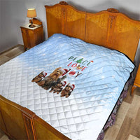 Yorkshire Terrier Dog Christmas Quilt with Peace Love Joy Quote and Santa Hat Puppies in Snowy Winter Scene - Wonder Print Shop