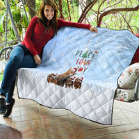 Yorkshire Terrier Dog Christmas Quilt with Peace Love Joy Quote and Santa Hat Puppies in Snowy Winter Scene - Wonder Print Shop