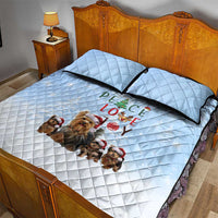 Yorkshire Terrier Dog Christmas Quilt Bed Set with Peace Love Joy Quote and Santa Hat Puppies in Snowy Winter Scene - Wonder Print Shop