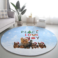 Yorkshire Terrier Dog Christmas Round Carpet with Peace Love Joy Quote and Santa Hat Puppies in Snowy Winter Scene - Wonder Print Shop