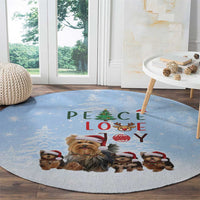 Yorkshire Terrier Dog Christmas Round Carpet with Peace Love Joy Quote and Santa Hat Puppies in Snowy Winter Scene - Wonder Print Shop