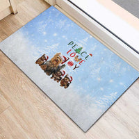 Yorkshire Terrier Dog Christmas Rubber Doormat with Peace Love Joy Quote and Santa Hat Puppies in Snowy Winter Scene - Wonder Print Shop
