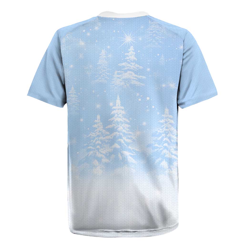 Yorkshire Terrier Dog Christmas Rugby Jersey with Peace Love Joy Quote and Santa Hat Puppies in Snowy Winter Scene - Wonder Print Shop