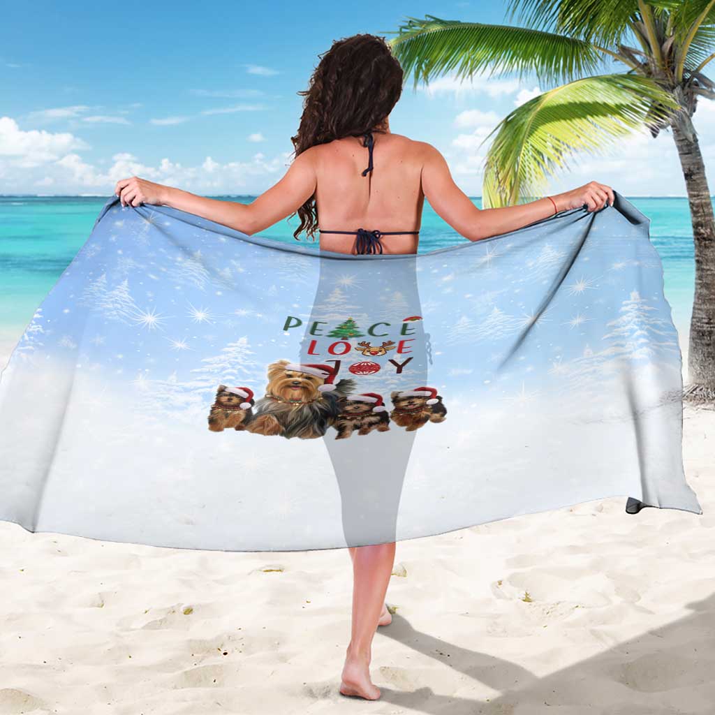 Yorkshire Terrier Dog Christmas Sarong with Peace Love Joy Quote and Santa Hat Puppies in Snowy Winter Scene - Wonder Print Shop