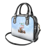 Yorkshire Terrier Dog Christmas Shoulder Handbag with Peace Love Joy Quote and Santa Hat Puppies in Snowy Winter Scene - Wonder Print Shop