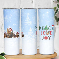 Yorkshire Terrier Dog Christmas Skinny Tumbler with Peace Love Joy Quote and Santa Hat Puppies in Snowy Winter Scene - Wonder Print Shop