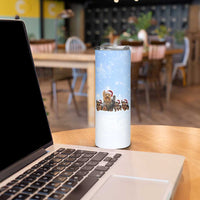 Yorkshire Terrier Dog Christmas Skinny Tumbler with Peace Love Joy Quote and Santa Hat Puppies in Snowy Winter Scene - Wonder Print Shop