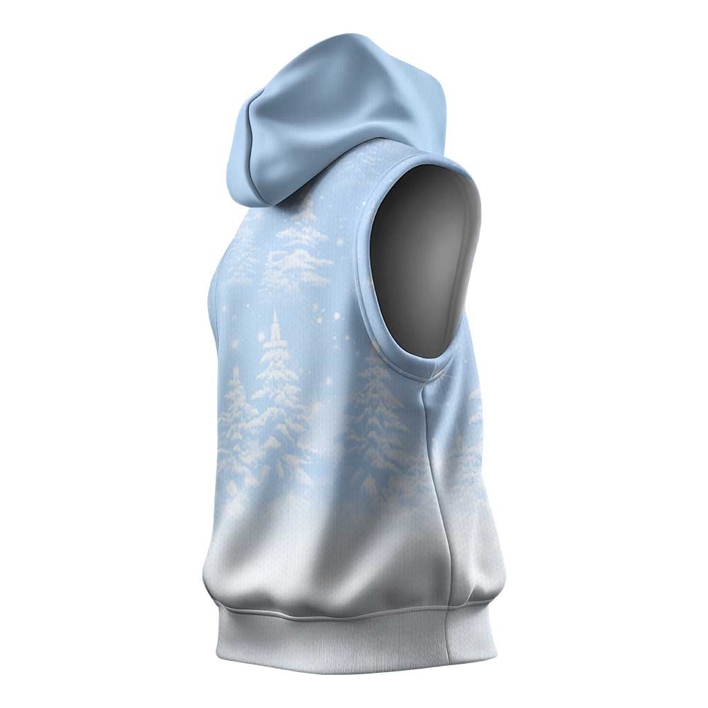 Yorkshire Terrier Dog Christmas Sleeveless Hoodie with Peace Love Joy Quote and Santa Hat Puppies in Snowy Winter Scene - Wonder Print Shop