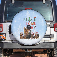 Yorkshire Terrier Dog Christmas Spare Tire Cover with Peace Love Joy Quote and Santa Hat Puppies in Snowy Winter Scene - Wonder Print Shop