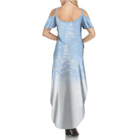 Yorkshire Terrier Dog Christmas Summer Maxi Dress with Peace Love Joy Quote and Santa Hat Puppies in Snowy Winter Scene - Wonder Print Shop