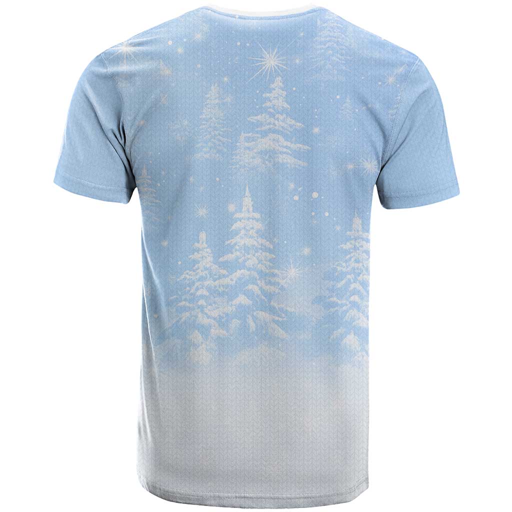 Yorkshire Terrier Dog Christmas T Shirt with Peace Love Joy Quote and Santa Hat Puppies in Snowy Winter Scene - Wonder Print Shop