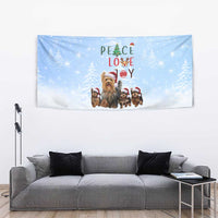 Yorkshire Terrier Dog Christmas Tapestry with Peace Love Joy Quote and Santa Hat Puppies in Snowy Winter Scene - Wonder Print Shop