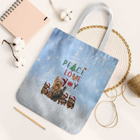 Yorkshire Terrier Dog Christmas Tote Bag with Peace Love Joy Quote and Santa Hat Puppies in Snowy Winter Scene - Wonder Print Shop