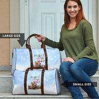 Yorkshire Terrier Dog Christmas Travel Bag with Peace Love Joy Quote and Santa Hat Puppies in Snowy Winter Scene - Wonder Print Shop