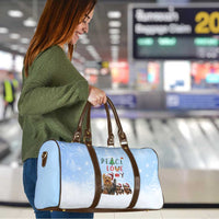 Yorkshire Terrier Dog Christmas Travel Bag with Peace Love Joy Quote and Santa Hat Puppies in Snowy Winter Scene - Wonder Print Shop